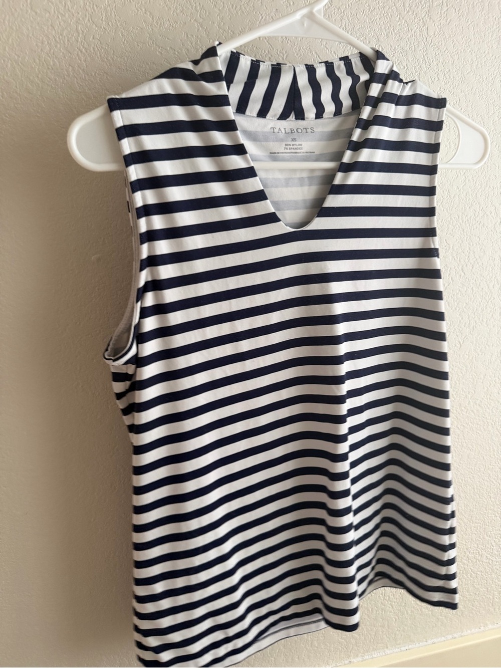 Talbots Navy and White Striped Sleeveless V-Neck Tank